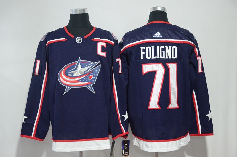 Men Columbus Blue Jackets #71 Foligno Blue Hockey Stitched Adidas NHL Jerseys->columbus blue jackets->NHL Jersey